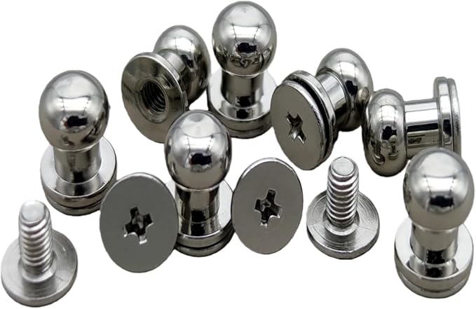 Denailey 12 Sets Solid Brass Round Head Button Stud Screw Leather Rivet Chicago Screws Button Rivets for Leather Craft Belt Wallet Handbag Repairs Decoration (Round Head Size 6mm, Shiny Silver)