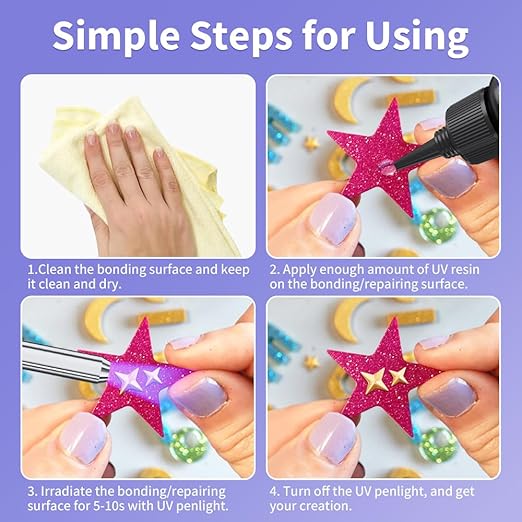 Honcaring UV Resin Kit with Light, 60g/2oz Fast Drying Beginner-Friendly Kit, Bonding & Repairing in Seconds, 30g*2 Clear UV Glue with UV Penlight for Resin, Plastic, Glass, Acrylic