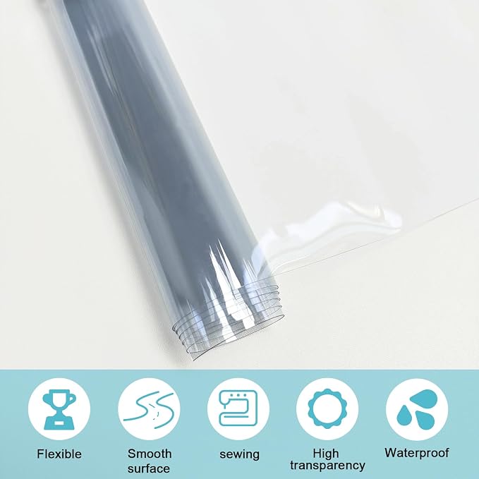 Clear Vinyl for Sewing, Transparent PVC Fabric Roll 15.7" x 48", 0.3mm Waterproof Clear Vinyl Fabric for Bags, Hair Bows, Cosmetic Bags, DIY Crafts and Sewing Projects
