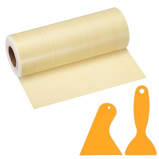 PATIKIL Wood Grain Repair Tape, 6" x 33' Self Adhesive Realistic Wood Tape with Scraper Durable Repair Patch for Furniture Floor Window Door Table DIY Home Decor, Yellow Fir