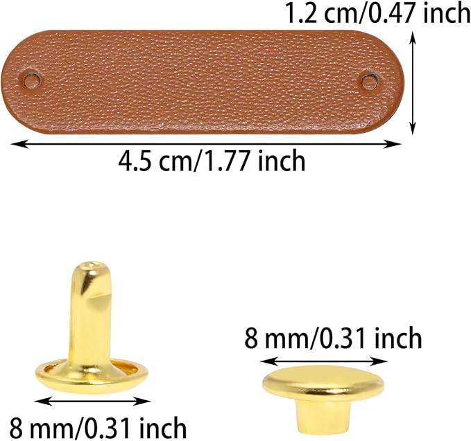 ONLYKXY Brown Small PU Leather Handmade Tag with Rivet Button for Knits,Universal Blank Label Cute Repair Patch Soft Crochet Tape with Holes for DIY Clothing,Sewing Stamping,Keychain (100)