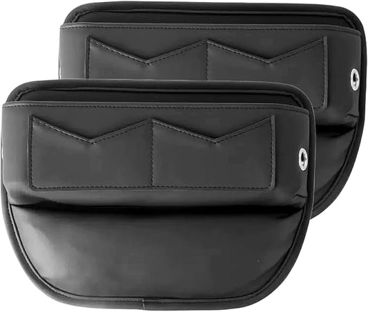 BLIRITEL Car Seat Gap Filler Organizer with Charging Hole, PU Leather Car Seat Gap Plug with Storage Slot, Car Console Side Organizer for Phone, Keys & Cards (Black-2 Pack)
