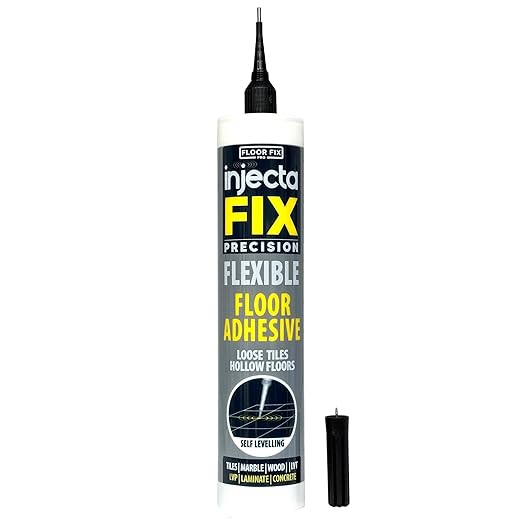 Floor-Fix Pro Injectafix Tile Repair Kit – Extra Strength Tile Adhesive for Loose & Hollow Floor Tiles, Wood, Laminate & LVT – Injection Repair Glue with Stainless Steel Precision Tip 10.1 fl oz