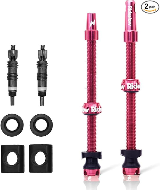 RideNow Tubeless Presta Valve Stems, 85mm Super Light 7075 Aluminum Alloy Presta Tubeless Valve Stem Kit with Valve Core Remover Tool and Valve Stem Caps, Multiple Color & Size Options(Pair), Rose Red