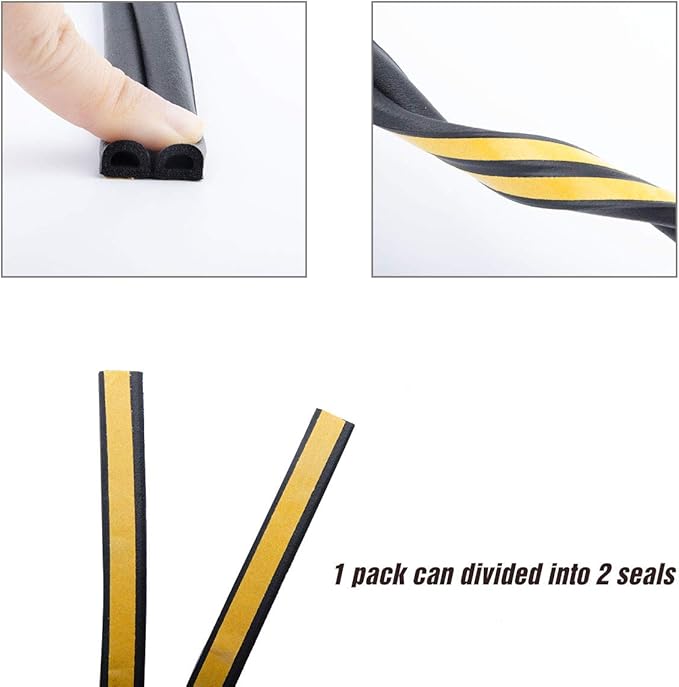 CloudBuyer Door & Window Weather Stripping, Soundproof Insulation Seal Strip with Self-Adhesive Rubber Collision Protection, 16.5 Ft (Black)