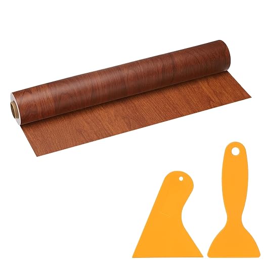 PATIKIL Wood Grain Repair Tape, 16" x 33' Self Adhesive Realistic Wood Tape with Scraper Durable Repair Patch for Furniture Floor Window Door Table DIY Home Decor, Brown Wood Grain