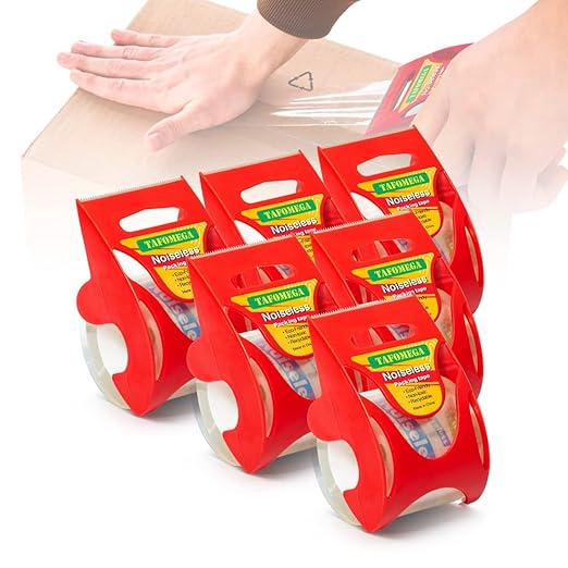 Packing Tape with Dispenser, 6 Packs Noiseless Clear Packaging Tape for Shipping Packaging Moving Tape for Boxes, Strong Adhesive, Smoothly and Quietly, 1.96 Inch X 33 Yards