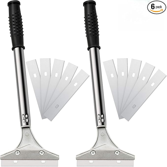 Mudder 4 Inch Razor Blade Scraper Tool Wallpaper Floor Tile Paint Removal Smoothing Scraper Tool with Replacement Blade for Removing Wallpaper Sticker Glue Floor Adhesive(Black,6 Pcs)