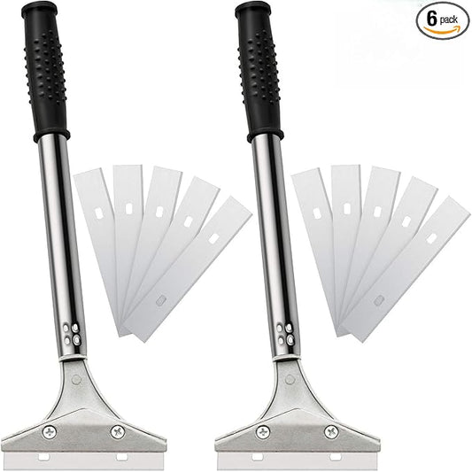 Mudder 4 Inch Razor Blade Scraper Tool Wallpaper Floor Tile Paint Removal Smoothing Scraper Tool with Replacement Blade for Removing Wallpaper Sticker Glue Floor Adhesive(Black,6 Pcs)