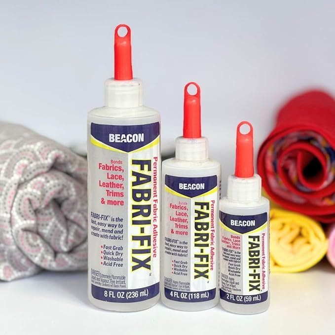 BEACON Fabri-Fix Bonding Solution - Fast Grab & Quick Dry for Fabric, Leather & More - No Heat, No Mess & Burn-Free, 4-Ounce, 12-Pack