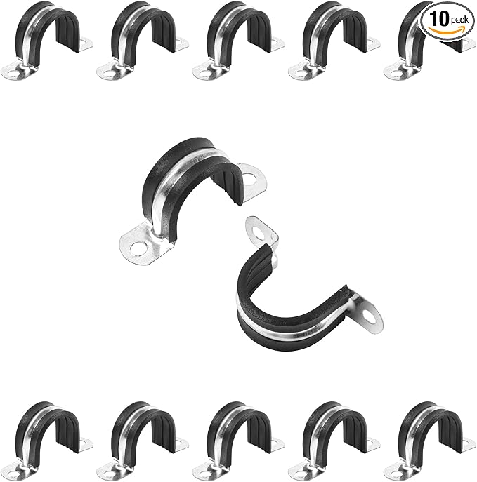1 Inch Reinforced Rigid Pipe Strap, 2 Holes U Bracket Cable Clamp Hanger, Rubber Cushioned Insulated Clamp, Conduits Strap Clamps for Pipe Fixing on Various Surfaces, 10 PCS(25mm)