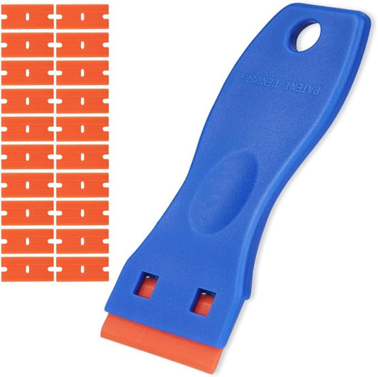 Ainiv Plastic Razor Blade Scrapers, Scraper Tool with 20PCS Blades, Multi-funtional Cleaning Razor Scraper for Removing Stickers, Labels, Caulk, Adhesive, Paint Removal-Blue&Orange