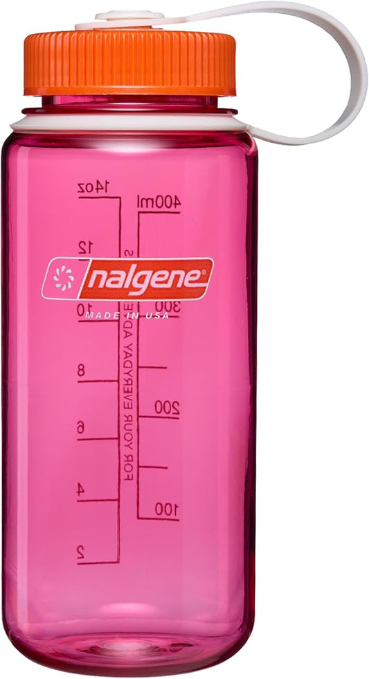 Nalgene 16 oz Wide Mouth Water Bottle | Slim Cup Holder Size, BPA-Free, Durable & Leak Proof Travel Bottle – Thrill & Motion, Fuschia Purple w/Flame