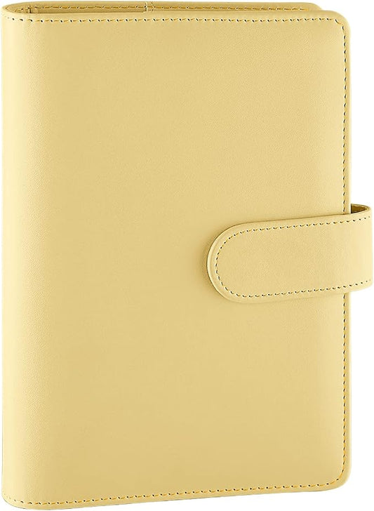 Antner A6 Binder 6 Ring Refillable Notebook Planner Cover for A6 Refill Paper, PU Leather Loose Leaf Personal Budget Planner Money Organizer Binder with Magnetic Buckle Closure, Yellow