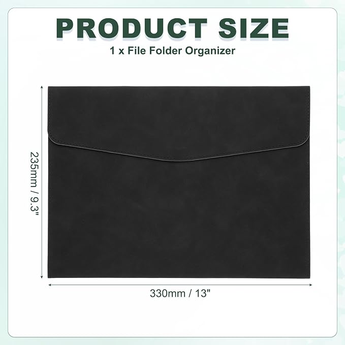 PATIKIL PU Leather A4 File Folder, Document Holder Filing Organizer Portfolio Envelope Folder Case with Snap Closure for Letter Receipt, Black