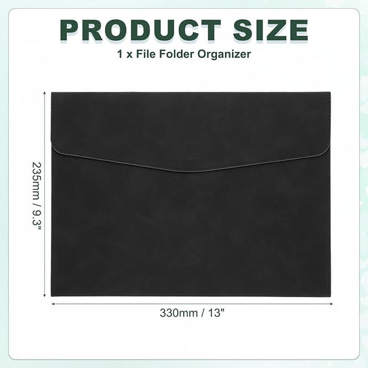 PATIKIL PU Leather A4 File Folder, Document Holder Filing Organizer Portfolio Envelope Folder Case with Snap Closure for Letter Receipt, Black