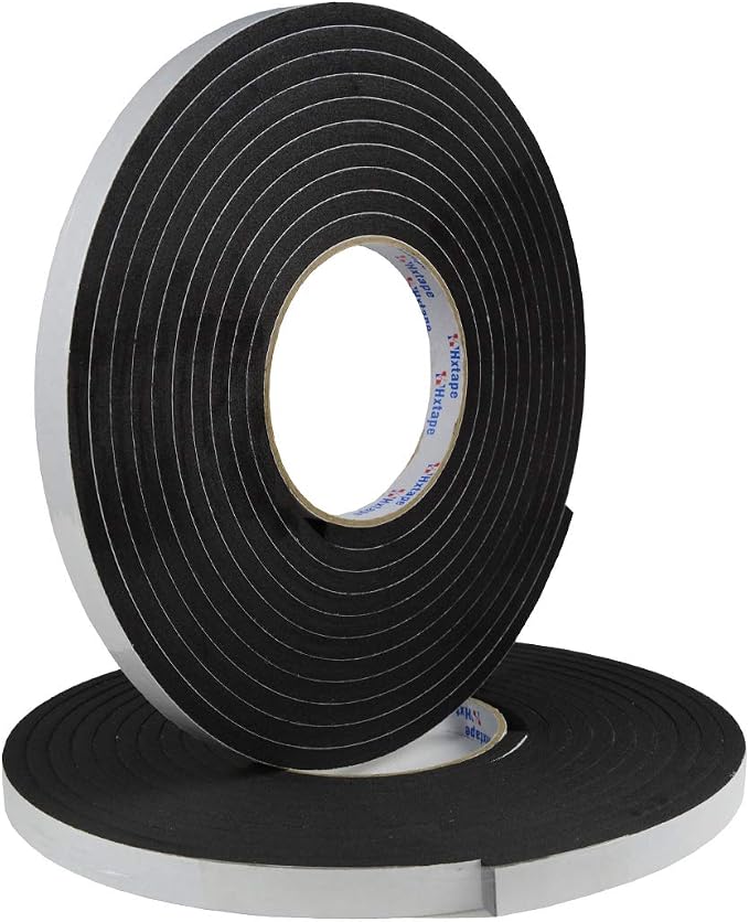 Seal Foam Tape,1/4" Thick-1/2-16.5 ft 2Rolls, Weather Stripping for Door and Window,High Density Single Sided Closed Cell Door Insulation Weather Strip, Black (1/4" Thick-1/2-16.5 ft)