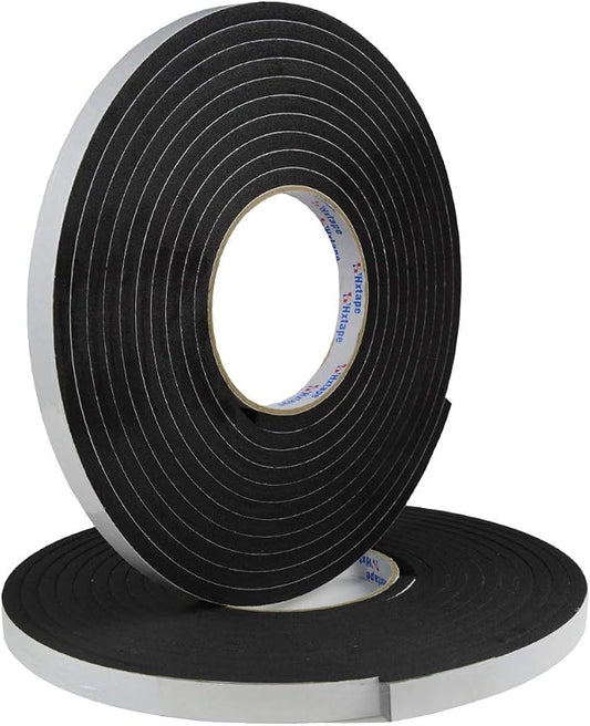 Seal Foam Tape,1/4" Thick-1/2-16.5 ft 2Rolls, Weather Stripping for Door and Window,High Density Single Sided Closed Cell Door Insulation Weather Strip, Black (1/4" Thick-1/2-16.5 ft)