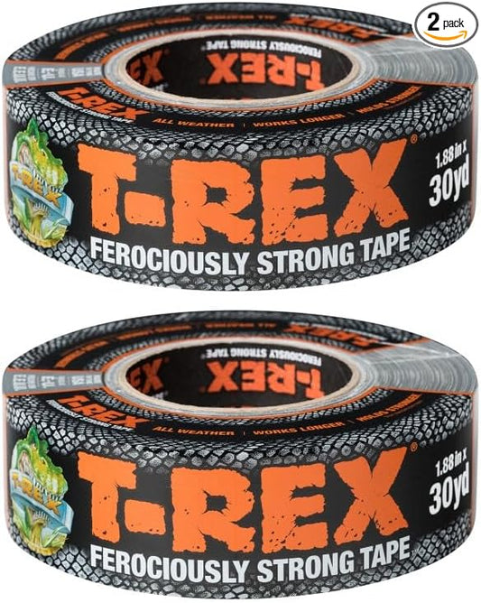 T-Rex Tape Heavy Duty Duct Tape with UV Resistant & Waterproof Backing for Ferociously Strong Repairs, 1.88" x 30 yd, Gunmetal Gray, 2 Rolls