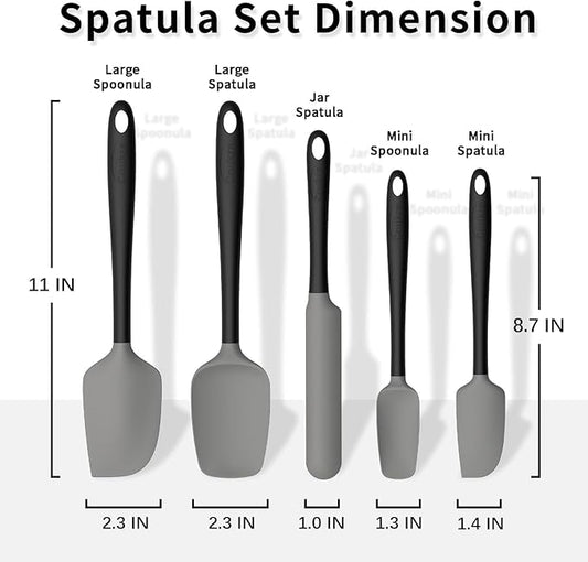 Coukre Silicone Spatula Set of 5,High Temperature Resistant, Food Grade Silicone, Dishwasher Safe, for Baking, Cooking (Gray Black)