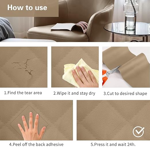 Cahomo Self-Adhesive Leather Repair Patches Tape for Couches - 8x11 inch, Vinyl & Leather Repair Kit for Furniture, Car Seats, Handbags, Jackets - Dark Beige