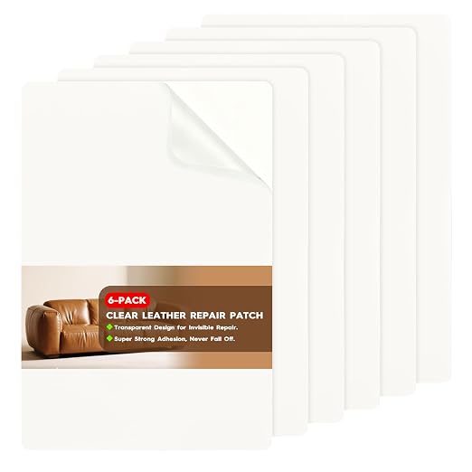 Transparent Leather Repair Patches, 5.5" x 8", 6 Sheets, Self-Adhesive Leather Repair Kit for Furniture, Sofas, Car Seats, Office Chairs and Vinyl Repair.（Semi-Transparent）