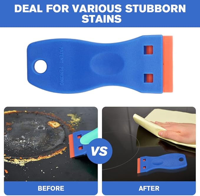 Ainiv Plastic Razor Blade Scrapers, 2PCS Scraper Tool with 30PCS Blades, Multi-funtional Cleaning Razor Scraper for Removing Stickers, Labels, Caulk, Adhesive, Paint Removal-Blue&Orange