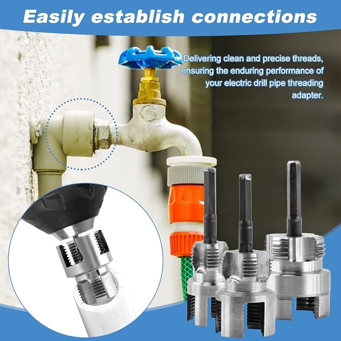 PVC Pipe Threading Tool Kit, 10Pcs Dual Internal & External Pipe Threader Set for 1/2", 3/4" & 1" Plastic Pipes, Carbon Steel Drill-Powered Tapping Tool for Plumbing, Irrigation & Home Repair