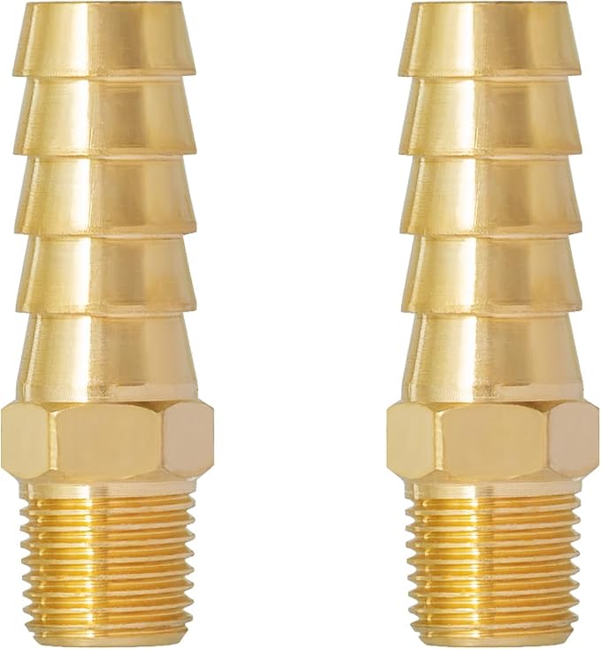 SUNGATOR Hose Barb Fittings 3/8 Inch Barb × 1/8 Inch NPT, Brass Air Hose Fittings, 3/8" to 1/8" NPT Male Air Line Repair Connector Kit, Brass Male Thread Pipe Adapter (2 Pack)