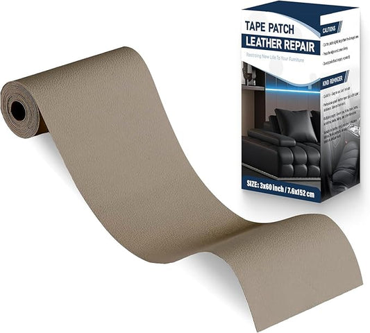 Zenyao Leather Repair Patch Tape - Self Adhesive Leather Repair Kit for Car Seat Furniture, Heavy Duty Vinyl Repair Patch for Couch Sofa, Waterproof for Rips Scratches Tears, 3x60 Inch Roll, Beige