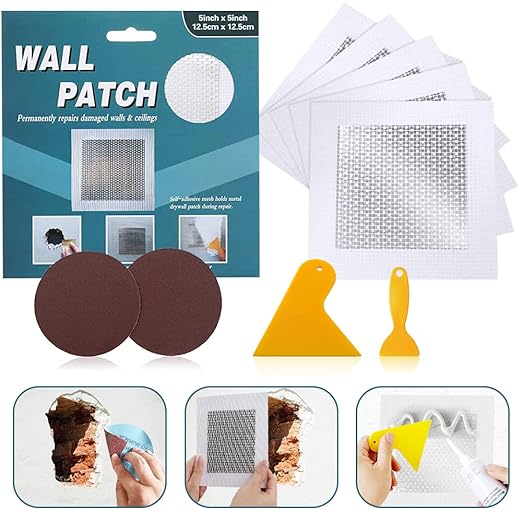 5'' by 5'' Drywall Repair Kit, 5 Pcs Self-Adhesive Wall Mesh, Large Hole Patch for Sheet Rock, Aluminum Metal Sheetrock Ceiling Dry Wall