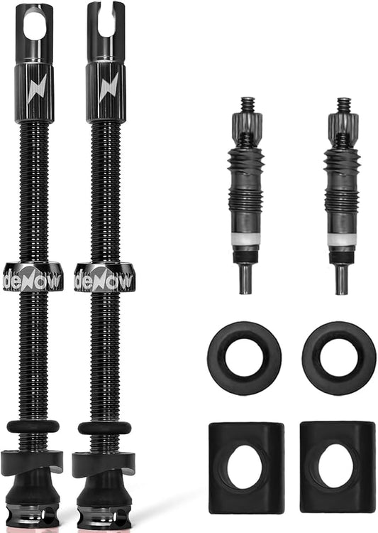 RideNow Tubeless Presta Valve Stems, 85mm Super Light Alloy Presta Tubeless Valve Stem Kit with Valve Core Remover Tool and Valve Stem Caps, Multiple Color and Size Options(Pair),Black
