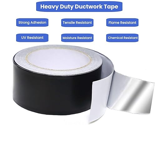 Black Aluminum Foil Tape High Temp Heavy Duty Adhesive HVAC Sealing Hot Cold Air Duct Tape for Pipe Metal Repair (2 IN x 64 FT 3.9 Mil)