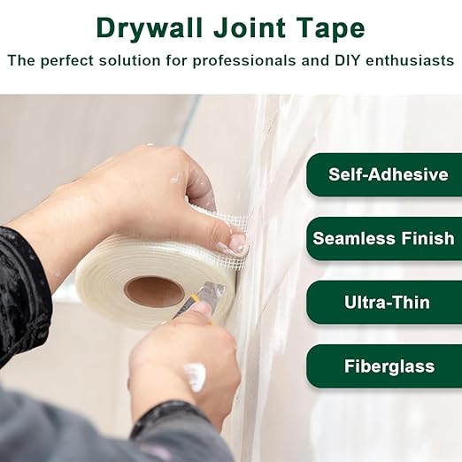 Drywall Joint Tape 1.97IN x 180 FT, Heavy-Duty Self-Adhesive Fiberglass Mesh Tape, for Wall Crack, Seam Patch Repair and Spackle wall Repair