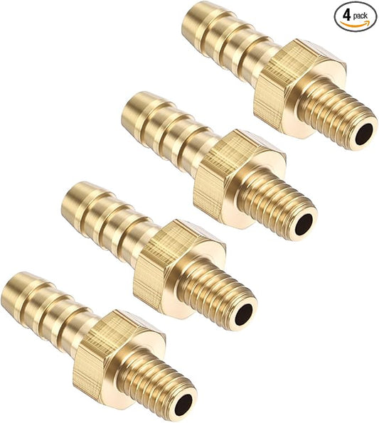 Pack of 4 Brass Hose Barb Fittings Adapter Connector 4mm Hose Barb to M4x0.7 Male Fittings for Home Machines, Massage Bathtubs, and Irrigation Systems