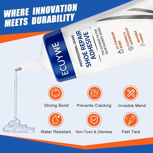 StrongBond Shoe Glue, 2 * 100ML Professional Grade Super Glue for Shoes Boots Leather Repairs Permanent Flexible Waterproof Clear Drying Formula Fast Setting Adhesive for Insoles, Soles, Heels & More