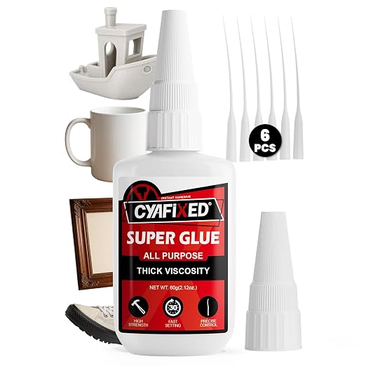 Gap Fill Super Glue 60g Heavy Duty, Thick Cyanoacrylate (CA) Glue with Anti-Clog Caps & Precision Microtips for Woodworking, Crafts, 3D Prints, Strong Repair for Furniture Shoe Ceramic Glass Plastic