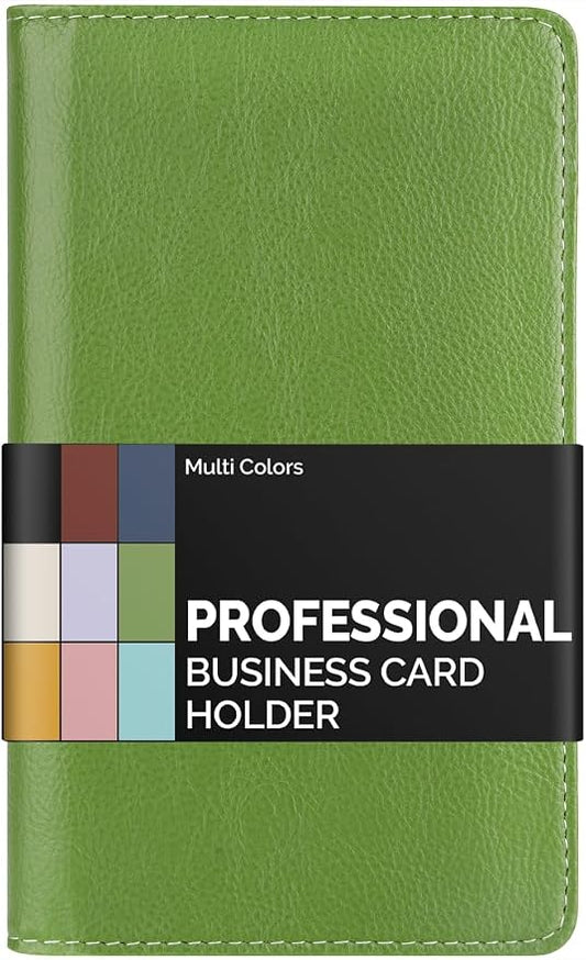 Sooez Leather Professional Business Card Book Holder Organizer, 240 Capacity Credit Card Booklet, PU Name Cards Holder Storage File for Men Women, 7.7"x 4.5" x 0.7", Grass Green