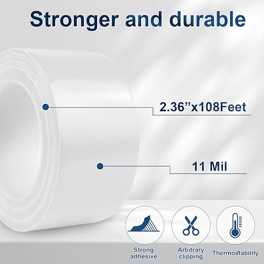 White Duct Tape Heavy Duty, 1.88 Inch x 35 Yard Waterproof Strong Adhesive Duct Tape for Indoor Outdoor Repairs Tear by Hand, 1 Roll