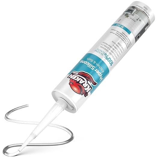 Kraken Bond Hyper Clear Caulking Sealant - (1x10.1 Fl. Oz) Fast Curing 100% Silicone Neutral for Kitchen & Bathroom, Bathtub, Shower and Sink, Low Odor, Waterproof, Anti Shrink Caulking, 1 Pack