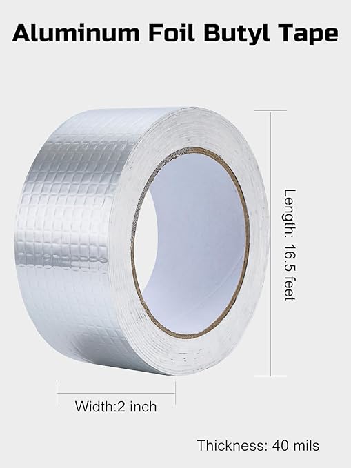 Lichamp Aluminum Butyl Tape, Waterproof Butyl Aluminum Foil Tape 2 inches x 16.4ft for RV Repair, Roof, Window Patch, Boat and Outdoor Pipe Sealing