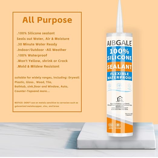 RTV Silicone Sealant Waterproof Gold Glitter, 100% Silicone Caulk Sparkling Gold, All Purpose Silicone Adhesive Caulking for RV, Roof, Door, Kick Plates and Vintage Furniture, 10.1 Oz