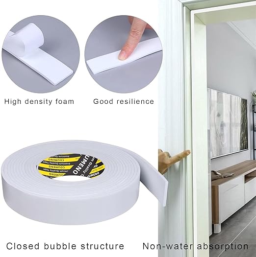 Single-Sided Adhesive EVA Foam Tape 2in x 16.4FT,White Foam Weather Stripping,Door Seal & Window Insulation Tape,Waterproof Sound Proof Seal Strip for Doors,Windows,Garage Door & Gap Sealing