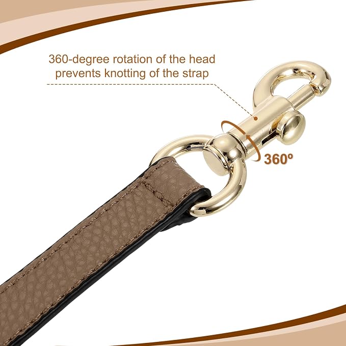uxcell 25.59 Inch PU Leather Short Bag Strap with Clasp, Purse Handles Handbags Replacement Straps for Clutch Bag Underarm Bags, Dark Khaki, Gold Buckle