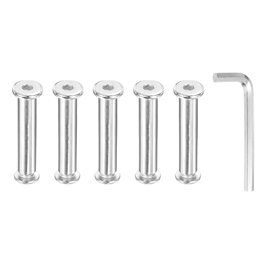PATIKIL M8x8mm Hex Chicago Screws 10x50mm, 5Pcs 304 Stainless Steel Metric Hex Drive Socket Cap Binding Post Screw Posts for Scrapbook Leather Belt Album Furniture Repair, Silver