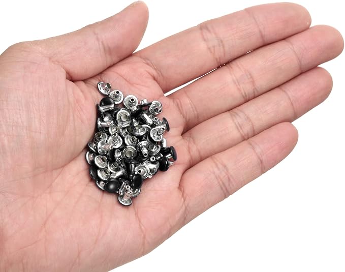 HARFINGTON 100 Sets Double Cap Leather Rivets, 6x6mm Round Cap Tubular Metal Studs Leather Crafting Rivets for Fabric Belt Pet Collar Boot Bag Repair and Decoration, Black