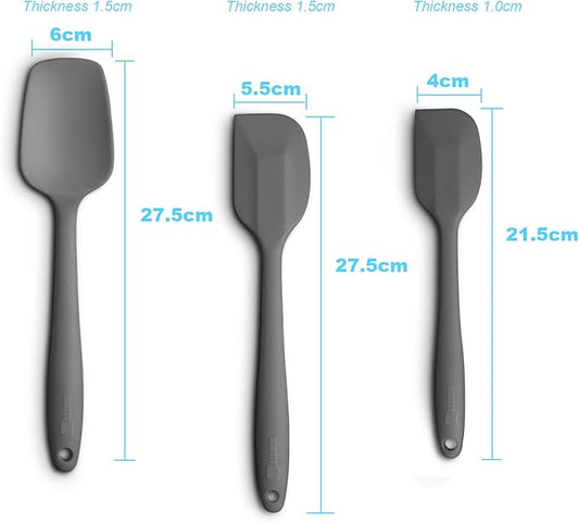Silicone Spatula 3‑Piece Set Heat Resistant 600°F Non‑Stick Rubber Spatulas with Stainless Steel Core ALLWIN HOUSEWARE Large Spatula, Spoonula & Mini Spatula for Cooking & Baking, Grey