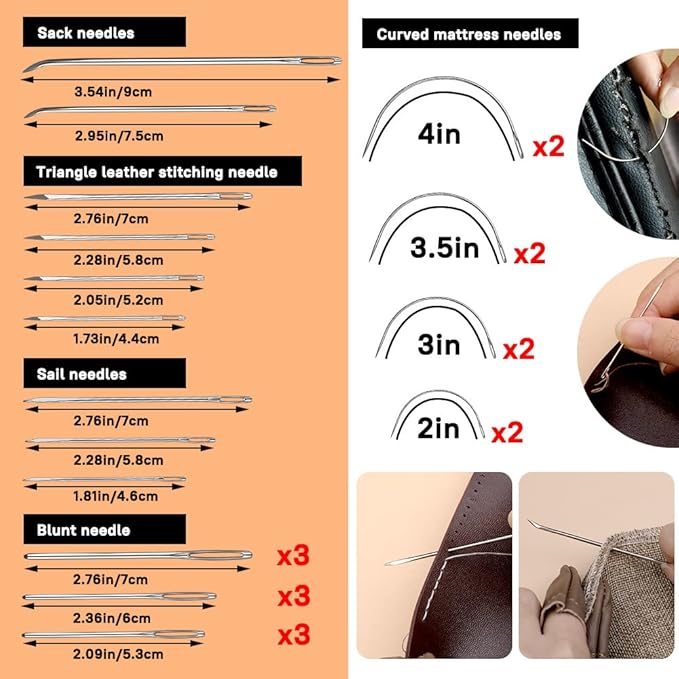 40 Pcs Upholstery Repair Sewing Kit, Leather Heavy Duty Sewing Kit, Leather Working Kit with 8 Upholstery Thread, Sewing Upholstery Needles, Needle and Thread Kit for Carseat, Backpack, Shoes