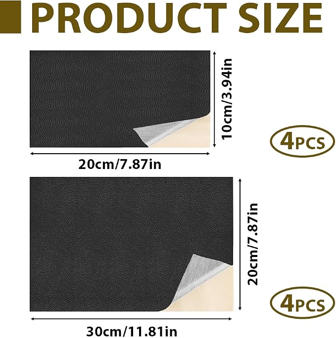 8 Sheets Faux Leather Repair Patch Self-Adhesive Black Leather Patches Waterproof Vinyl Repair Kit for Furniture Car Seats Couch Sofa Chair Surface