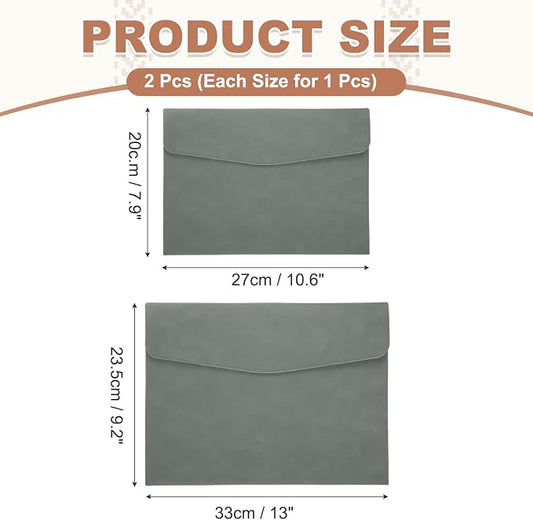 PATIKIL 2Pcs PU Leather File Folders, 13x9 A4 Document Holder Waterproof Envelope Folder with Snap Closure, Portable Portfolio Organizer Case for Paper Receipt, Gray